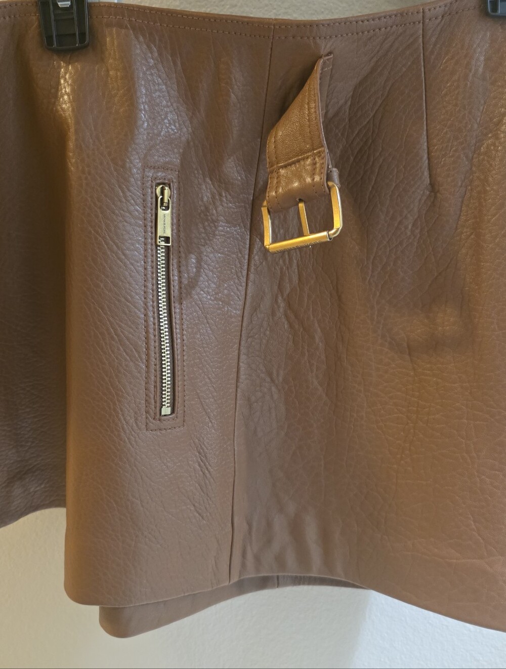 Michael Kors Brown Leather A-Line Mini Skirt S4